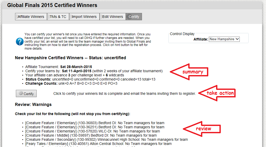 Certifying your teams for Global Finals