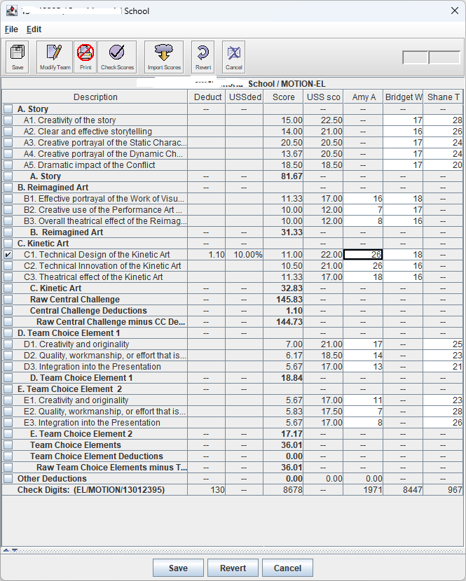 Score entry in the Classic Scoring Program
