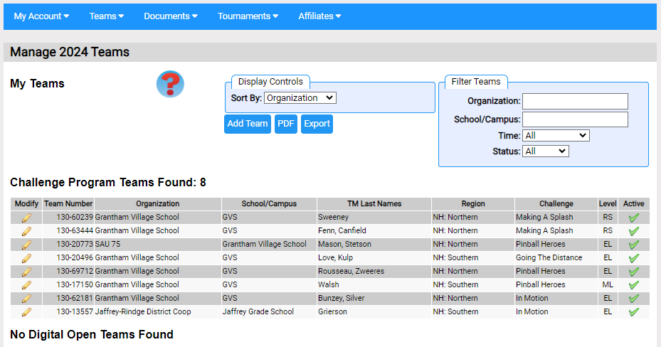 My Teams page in the Resource Area