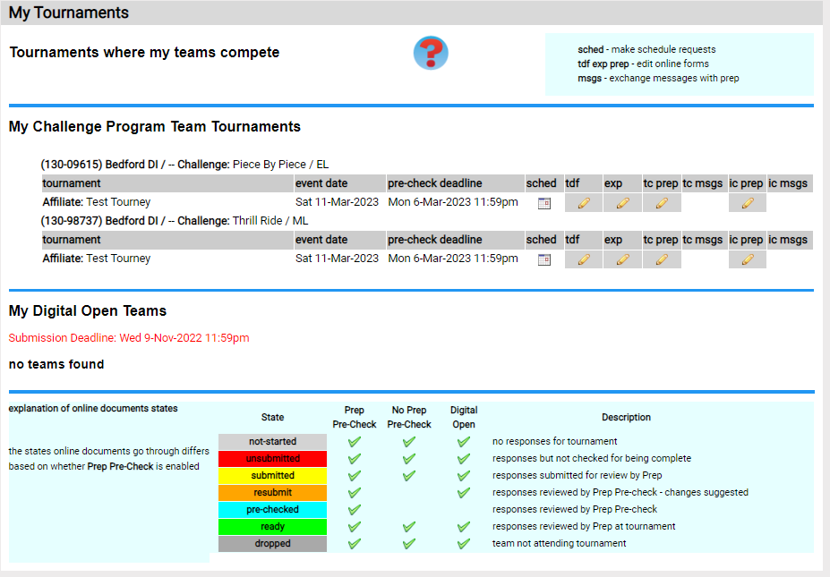 List of My Tournaments in the Resource Area