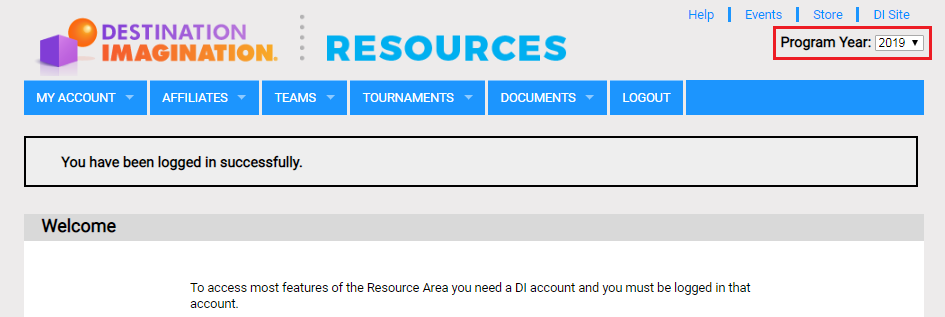 Locating and changing the program year